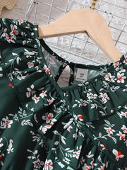 Girls Flower Print Dress with Waist Band - Summer Clothes