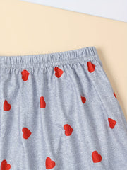 Heart Print Pajamas Set Short Sleeve Crew Neck Top & Shorts