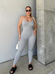 Solid Slim Cami Jumpsuit Sleeveless Cross Back Jumpsuit