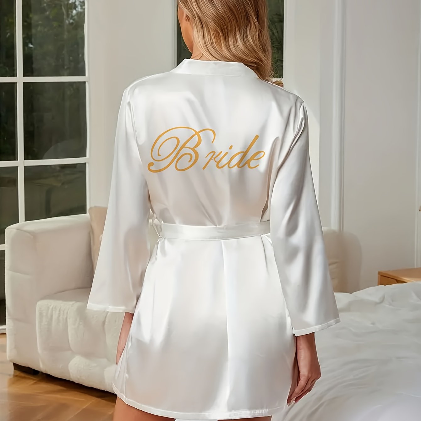 Long Sleeve V Neck Night Robe with Belt