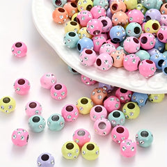 100pcs 8mm Acrylic Beads Large Hole Candy Color Rhinestone Inlaid Loose Beads