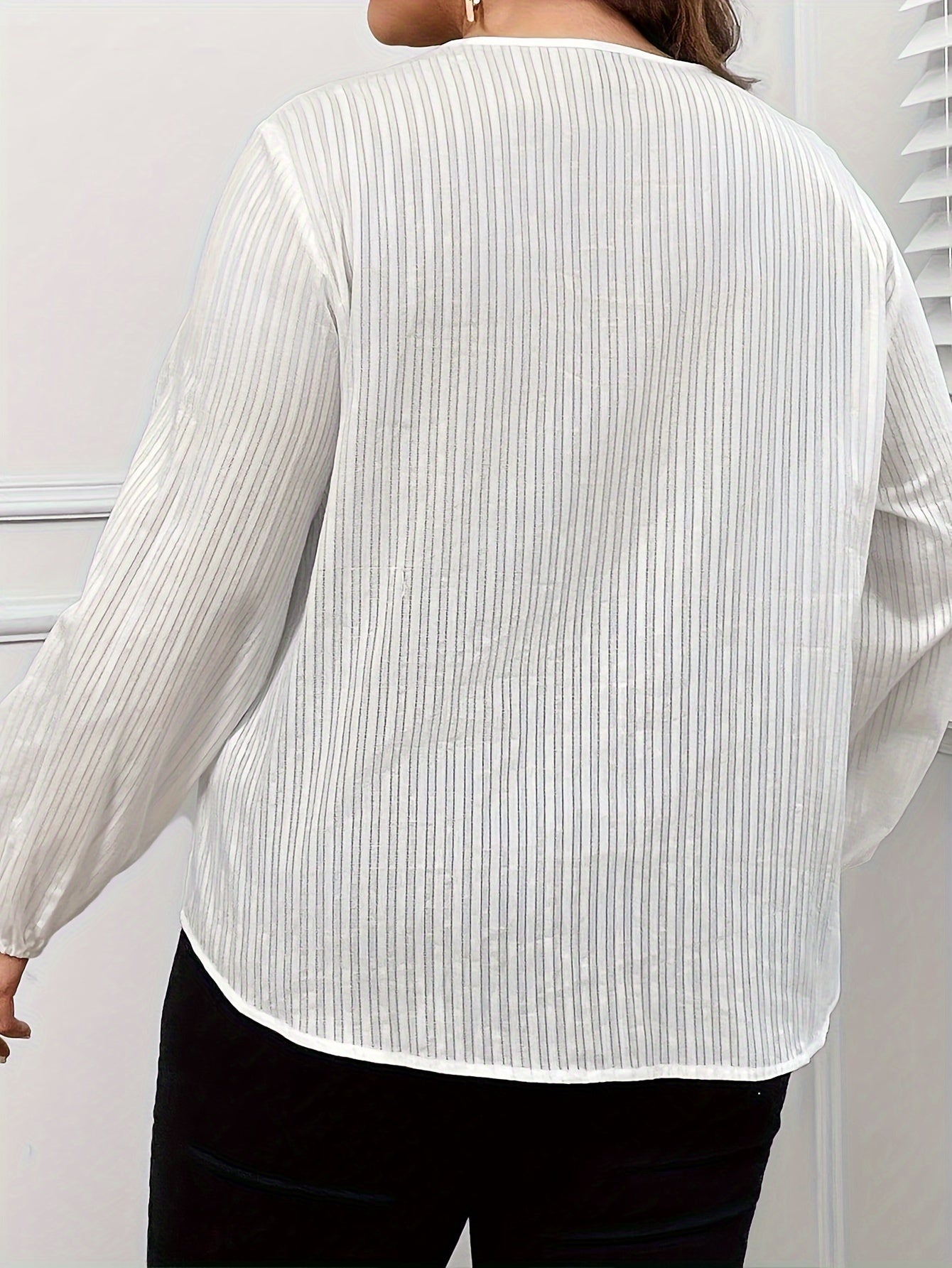 Eyelet Embroidery Button Up Lantern Sleeve Blouse