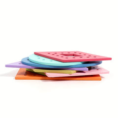 Colorful Wooden Rope Toy 8 Shapes Educational Sensory Play