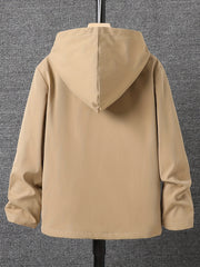 Boys Solid Hooded Warm Jacket Zip Up