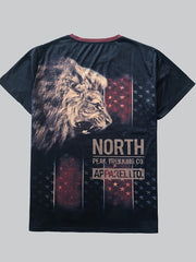 Men's Lion Pattern Sports Tee Shirt Casual Stretch Round Neck Tshirt