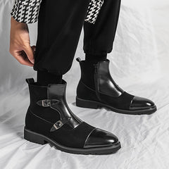 Men's Colorblock Zipper Boots Chelsea Boots Casual Pointed Toe Shoes