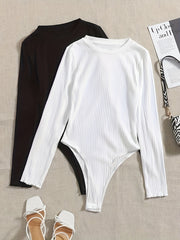 Solid Ribbed Long Sleeve Round Neck Bodysuit