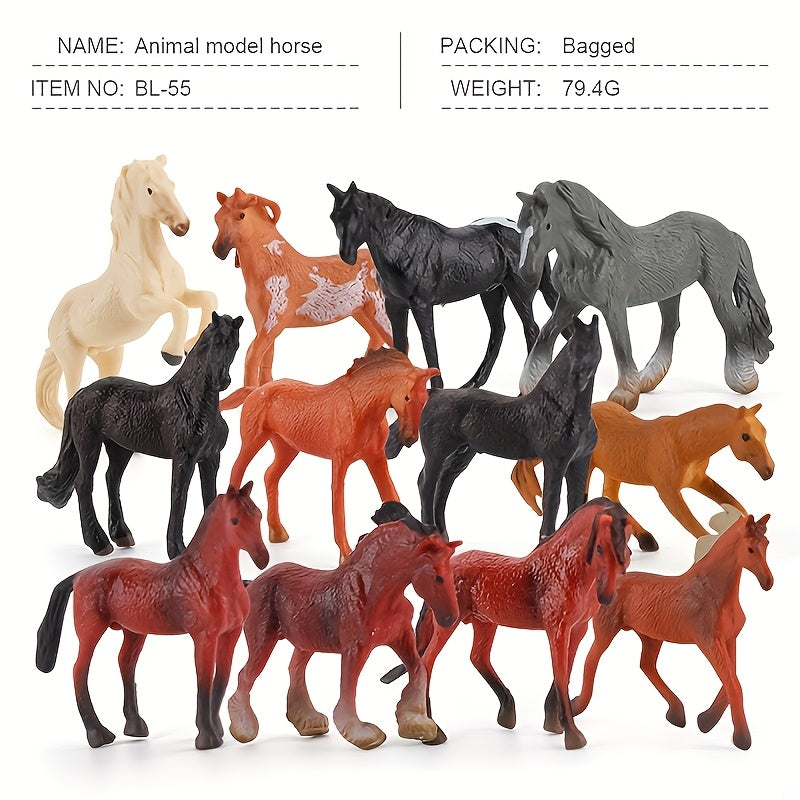 12 Horse Model Sets Realistic Dual Styles Painting 3D Details Toys