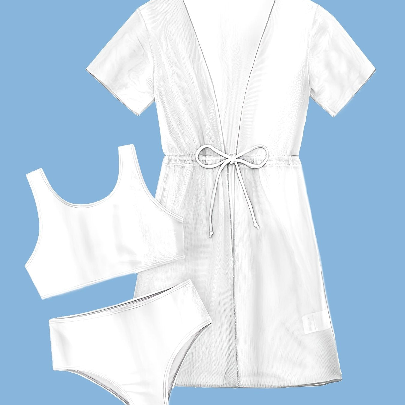 Girl's 3pcs Swimsuit Solid Bikini & Cover Up Set Tank Top & Briefs