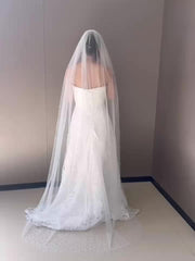Lace Church Veil with Crystal Embellishments for Weddings