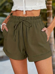 High Waist Drawstring Casual Shorts with Dual Pockets