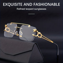 Tinted Lens Double Bridge Men's Square Sunglasses Metal Frameless UV400