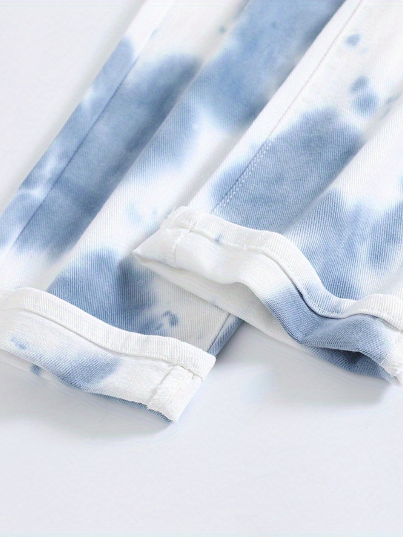 Tie Dye Slim Fit Ripped Jeans Men's Casual Street Style Denim Pants