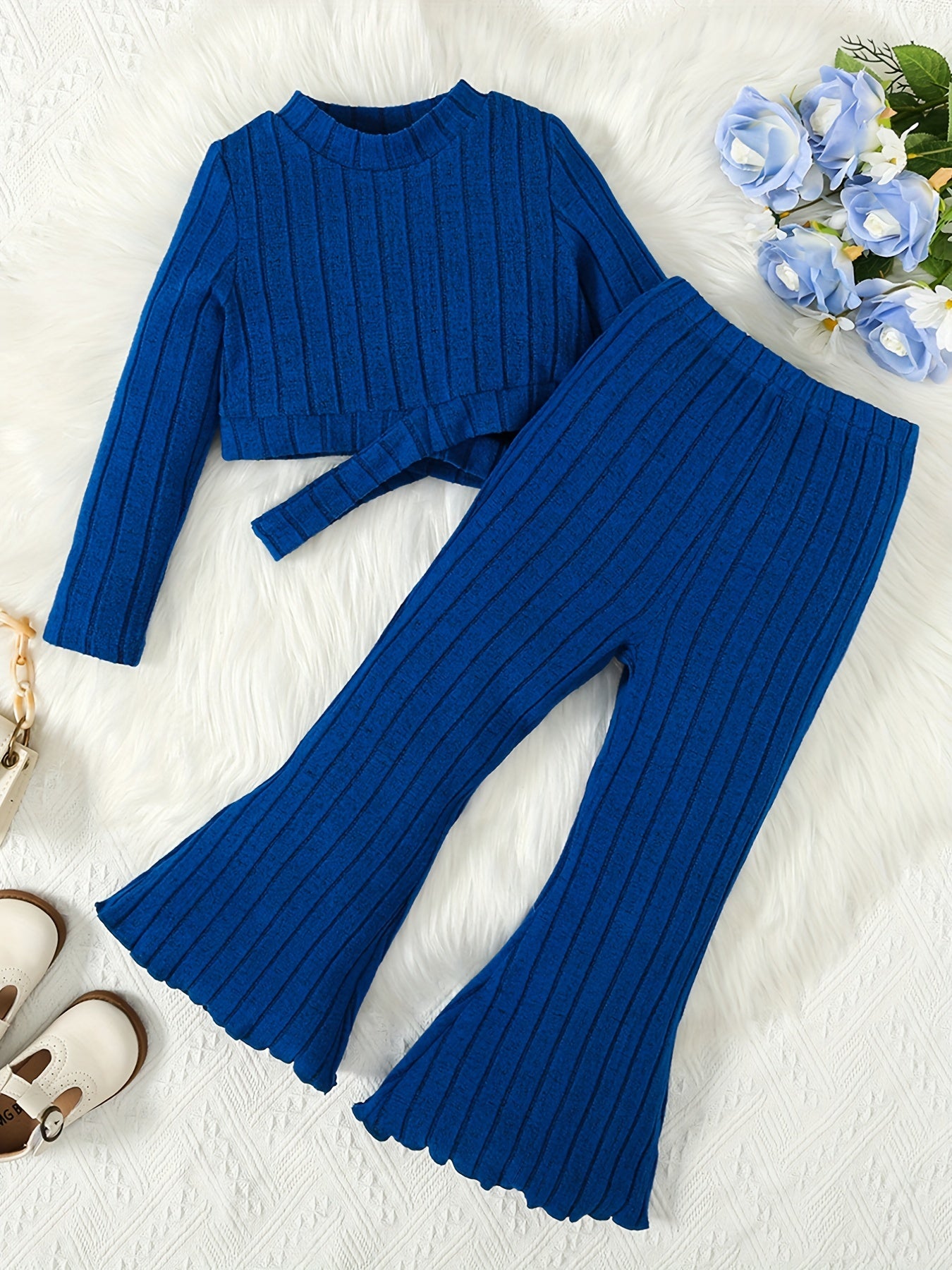 Toddler Girl's Ribbed Top & Flared Pants Set Casual Outfits