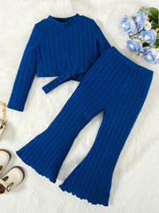 Toddler Girl's Ribbed Top & Flared Pants Set Casual Outfits