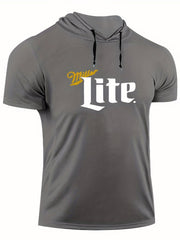 Men's Lite Print Hooded T Shirt Casual Stretch Breathable Tee