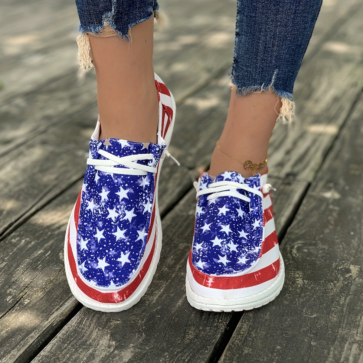 Patriotic Lace Up Boat Shoes for Women - Stylish and Comfortable