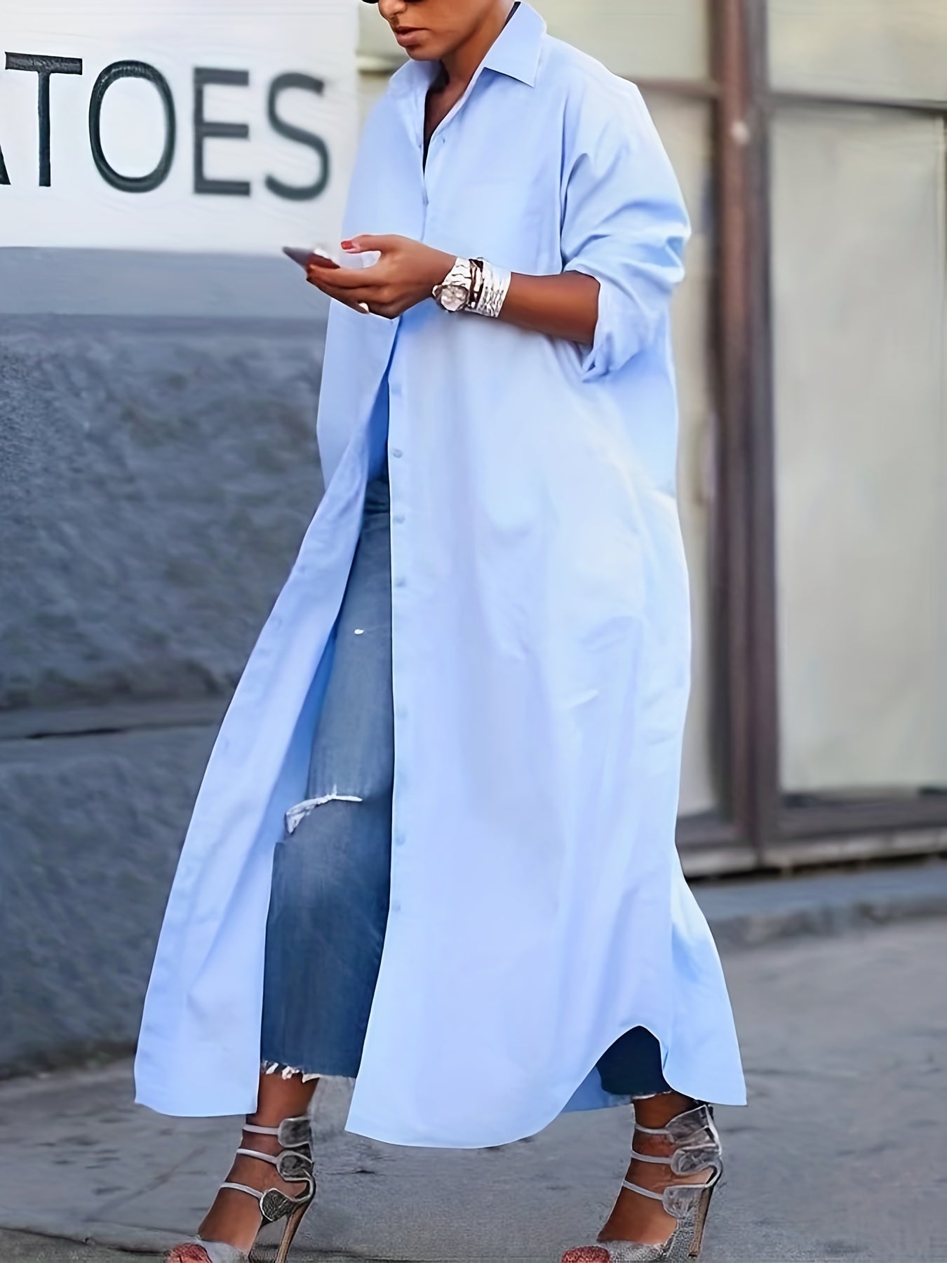 Casual Blouse Women's Plus Solid Button Up Long Sleeve
