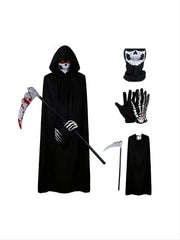 Halloween Adult Grim Reaper Costume Props Set with Mask, Sickle, Gloves