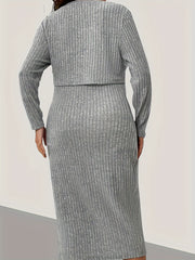 Ribbed Long Sleeve Cardigan & Dress Set