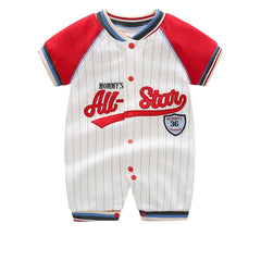 Newborn Block Baseball Romper Stripe Letter Jumpsuit