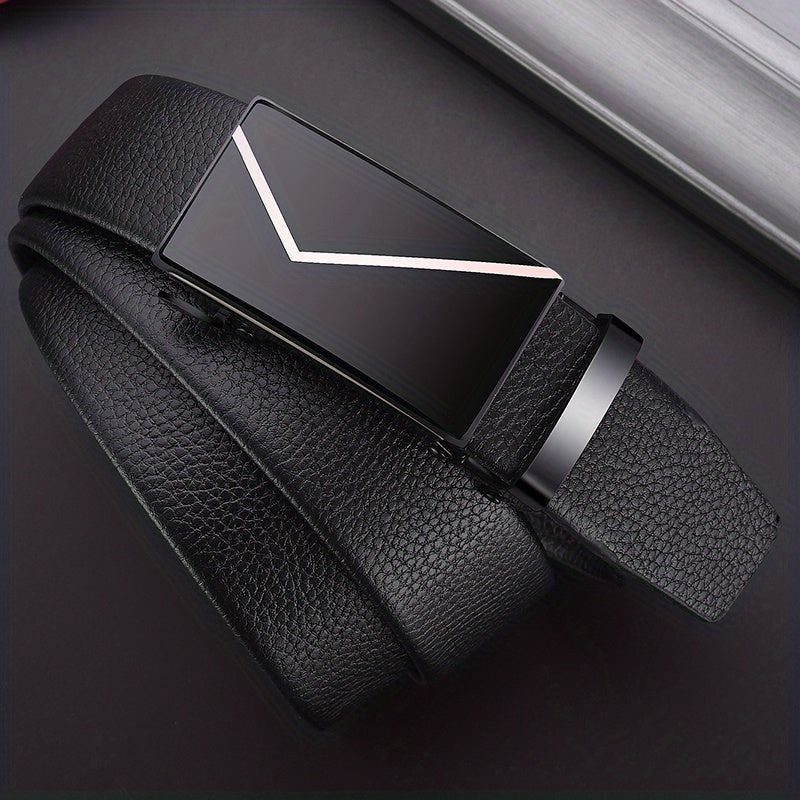 Men's Automatic Buckle PU Leather Belt for Business Pants