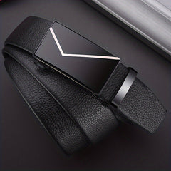 Men's Automatic Buckle PU Leather Belt for Business Pants