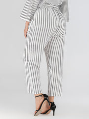 Striped Print Straight Leg Pants With Belt Women's Plus High Rise Loose Fit