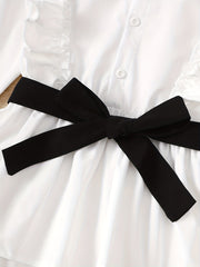 Girl's 3pcs Long Sleeve Shirt & Belt & Pants Set Ruffle Decor