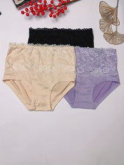 3pcs Lace Jacquard Briefs High Waist Panties Women's Lingerie