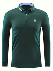 Crown Print Men's Lapel Polo Shirt Casual Button Up Top