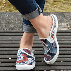 Women's Floral Print Flat Mules Closed Toe Slip On Canvas Shoes