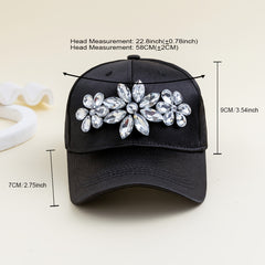 Rhinestone Flower Baseball Cap Casual Sun Hat Adjustable Women Sports Hats