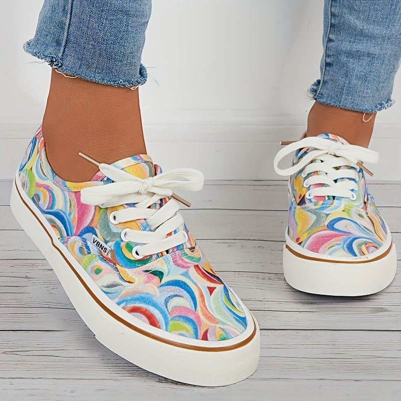 Colorful Low Top Skate Shoes Lace-Up Flat Shoes Comfortable Outdoor Canvas Shoes