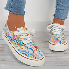 Colorful Low Top Skate Shoes Lace-Up Flat Shoes Comfortable Outdoor Canvas Shoes