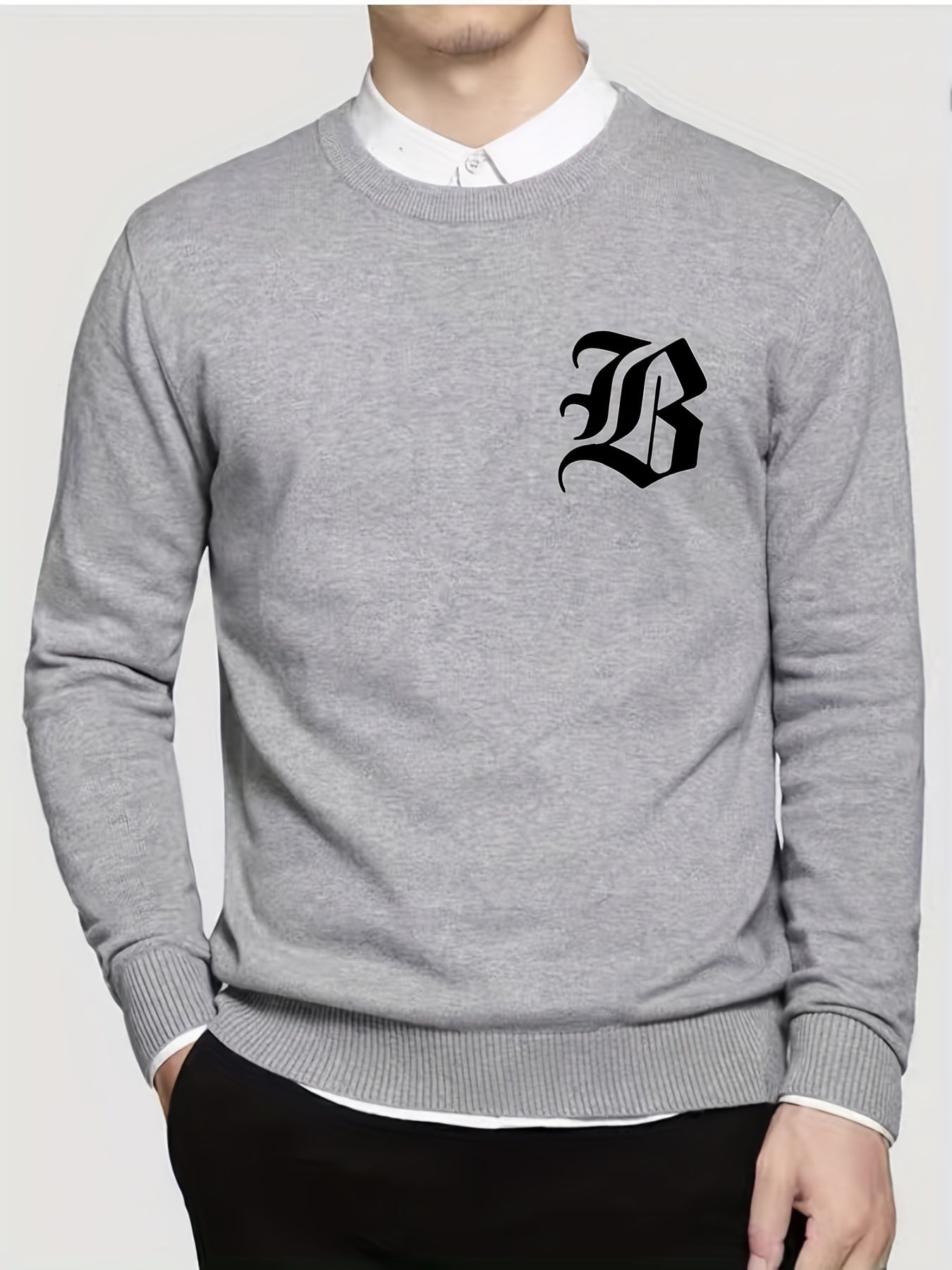 Men's Crew Neck Knitted Sweater, Warm Mid Stretch Pullover for Fall Winter