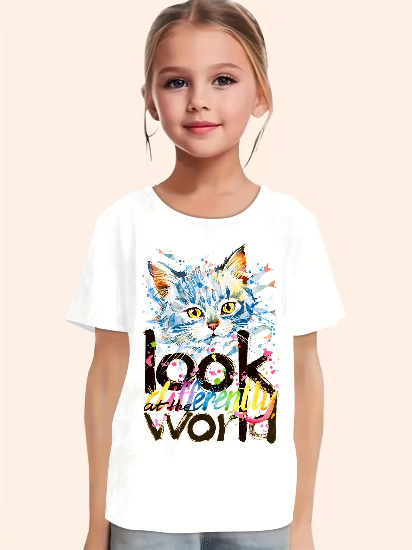 Cute Cat Graphic Tee for Girls