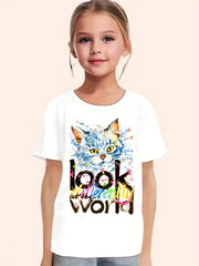 Cute Cat Graphic Tee for Girls