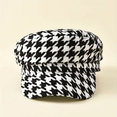 Women's Houndstooth Newsboy Cap Military Style Hat