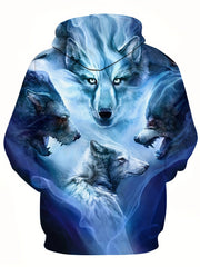 Wolves 3D Print Hoodie for Men Graphic Pullover Autumn Winter