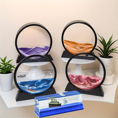 3D Sand Art Hourglass Ocean Wave Design Glass Fiber Decor Ornaments