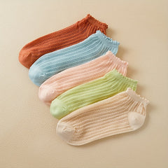 5 Pairs Striped Mesh Short Socks Comfort & Breathable Ankle Socks