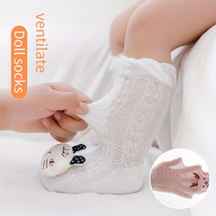 Girls Cartoon Decor Mesh High Socks for Summer & Spring