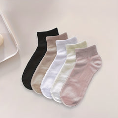 5 Pairs Solid Socks Comfy & Breathable All match Socks