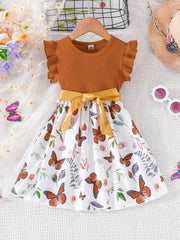 Toddler Girls Butterfly Graphic Princess Dress For Party Vacation