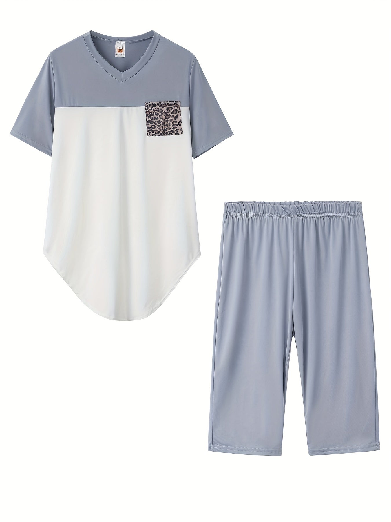 Leopard Print Pocket T-shirt & Shorts Set