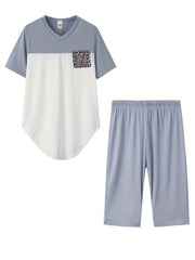 Leopard Print Pocket T-shirt & Shorts Set