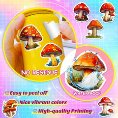50pc Retro Plant Mushroom & Guitar Sticker Notebook Doodles Fun Decor