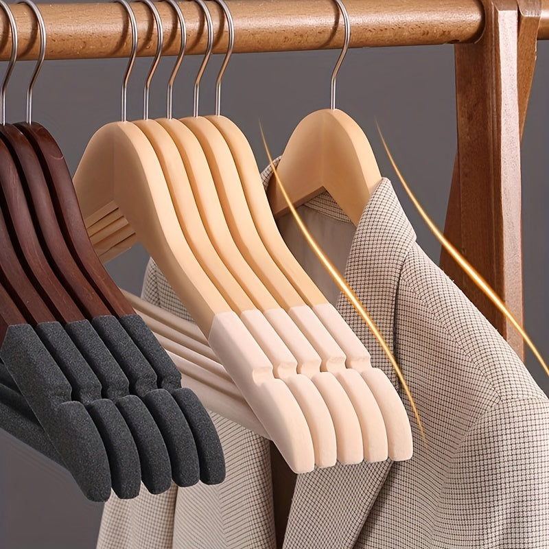 5pcs Velvet Hangers Wooden Household Hangers Solid Wood Anti-slip No Trace