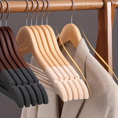 5pcs Velvet Hangers Wooden Household Hangers Solid Wood Anti-slip No Trace